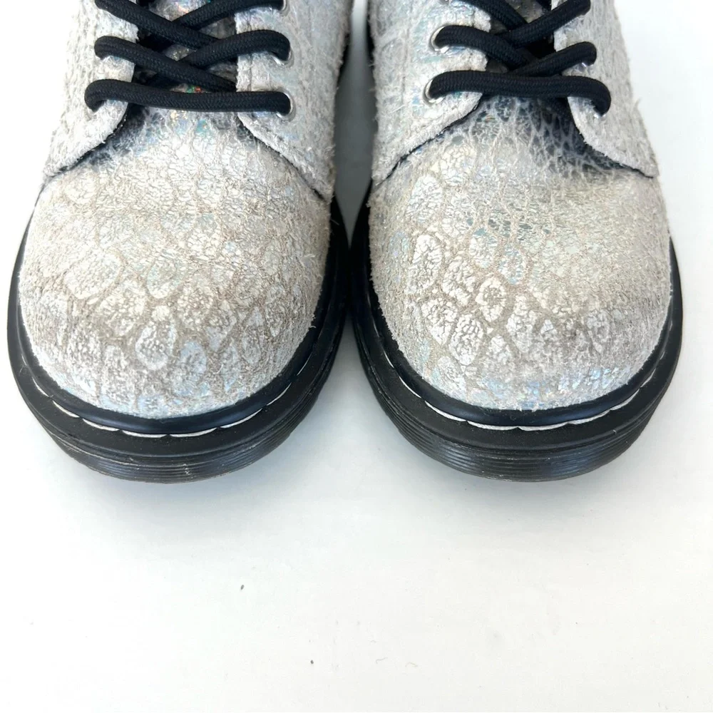 DR. MARTEN 1460 Pascal White Snake Suede Metallic Zip Ankle Boots Sz 12 (girls)